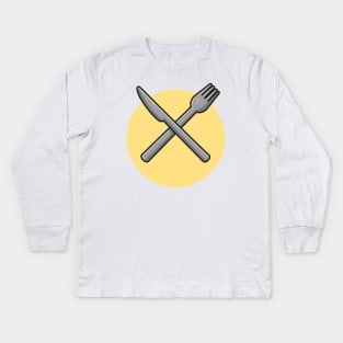 Fork And Knife Cartoon Vector Icon Illustration (2) Kids Long Sleeve T-Shirt